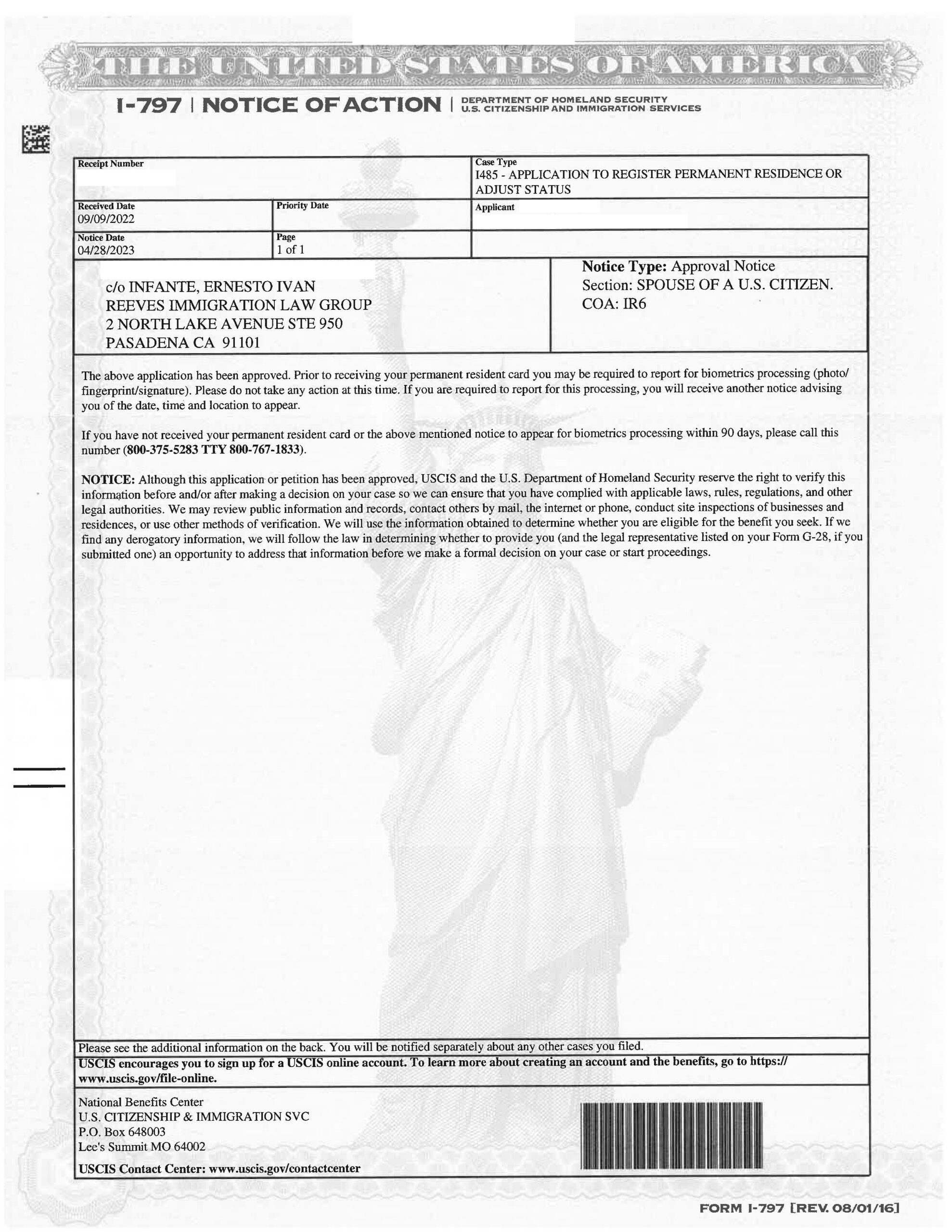 Adjustment of Status – April 28, 2023 | Reeves